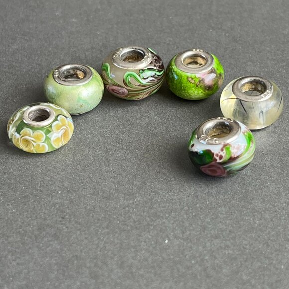 925 SIX Silver and Glass Lampwork Handmade Beads for pandora Charm Bracelets - Picture 1 of 6